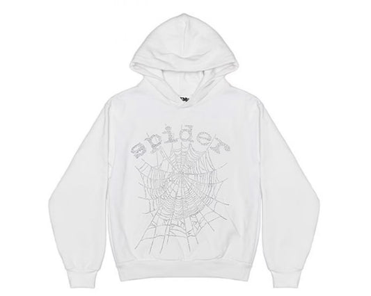 Sp5der Hoodie "White Rhinestone"